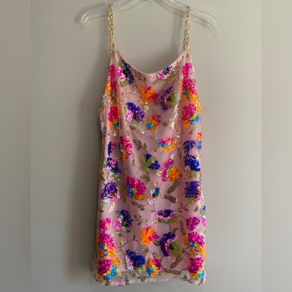 Pink Floral Sequin Slip Dress - Picture 6 of 11